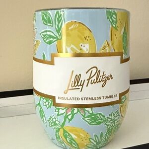 Lilly Pulitzer Insulated Stemless Tumbler with Lemon and Leaf Design